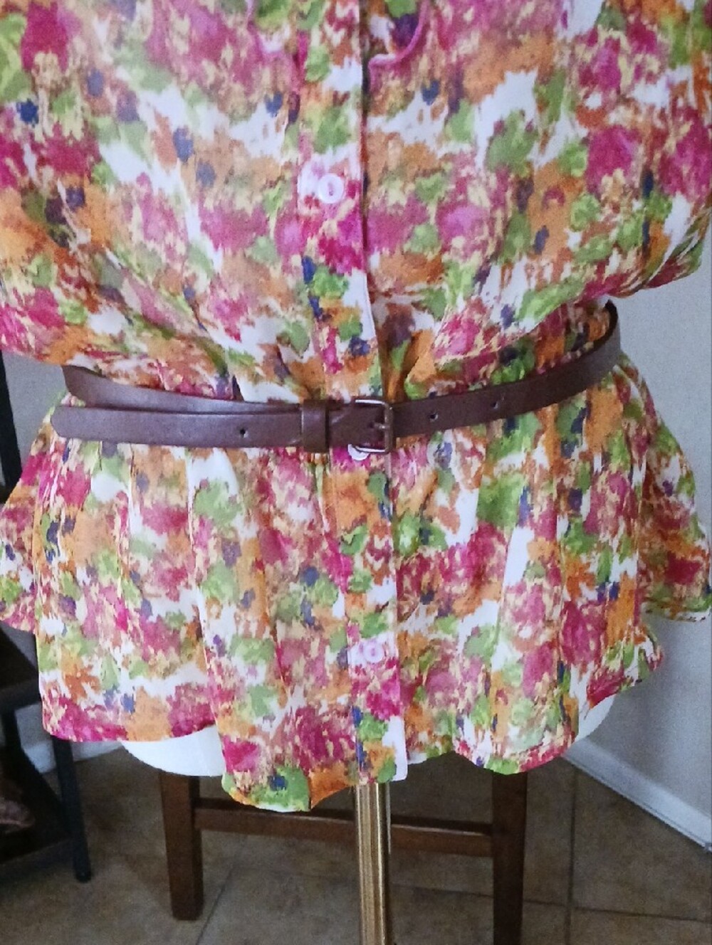 No Boundaries- Juniors Multicolor Floral Ruffle Blouse with Buttons - Picture 7 of 16